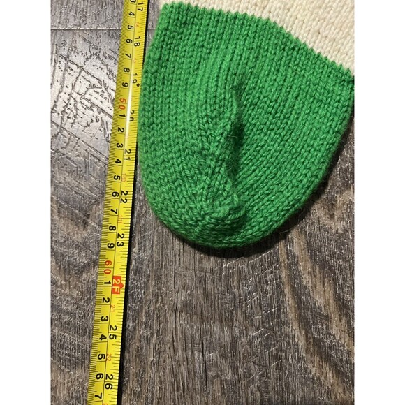 VINTAGE Hand Knit Knitted Christmas Stocking Angora Hair Santa Green White MCM - Picture 6 of 7